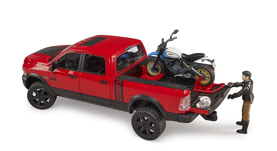 Bruder - BR1:16 RAM 2500 Power Wagon with Scrambler Ducati Desert Sled (02502) - Toot Toot Toys