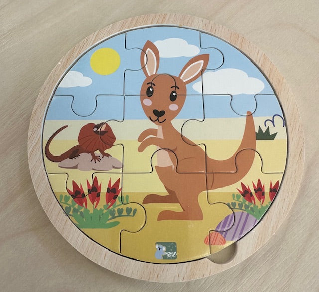 Wooden Jigsaw Puzzle - Kangaroo and Frilled Neck Lizard