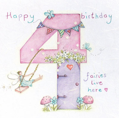 4th Birthday Card - Fairies Live Here