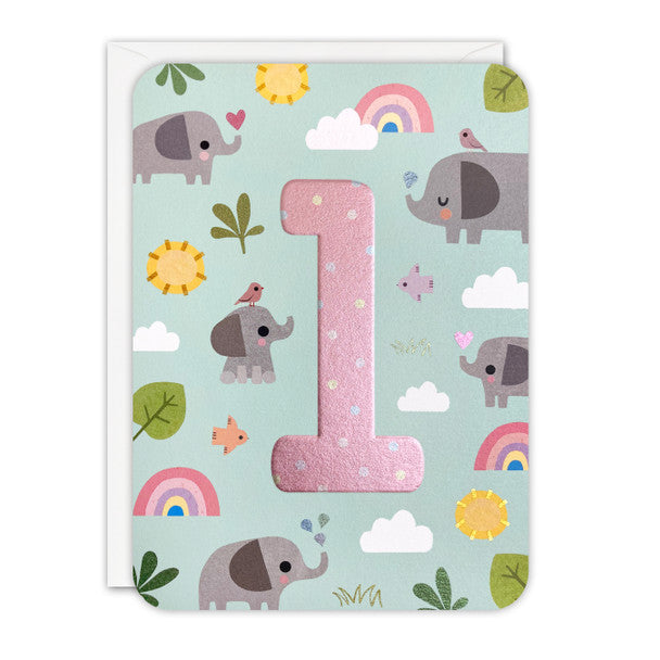 1st Birthday Card - Elephants