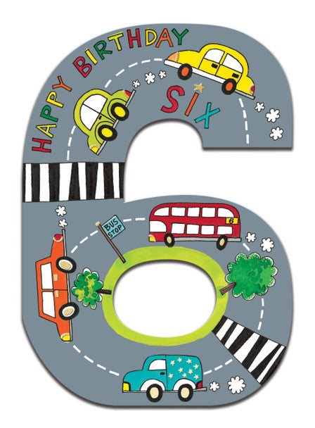 6th Birthday Card - Cars & Buses