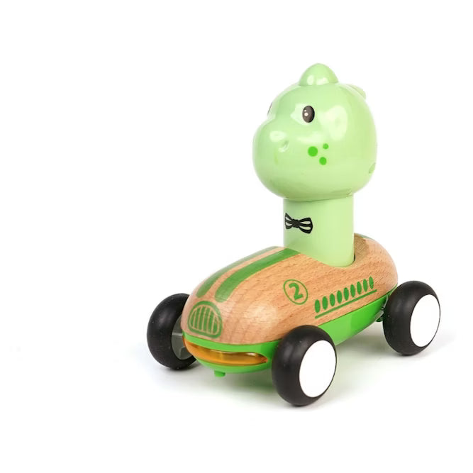 Wooden Press Go Racer With Sound And Light - Dinosaur - Toot Toot Toys