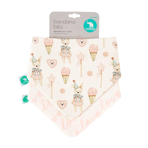 All4Ella - Bandana Bibs Reversible 2pk - Ice Cream & Teddy