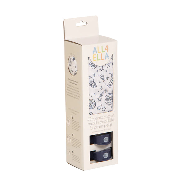 All4Ella - Muslin Wrap & 2 Pram Peg Box Set - Outer Space
