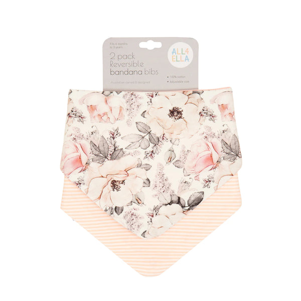 All4Ella - Bandana Bibs Reversible 2pk - Soft Florals