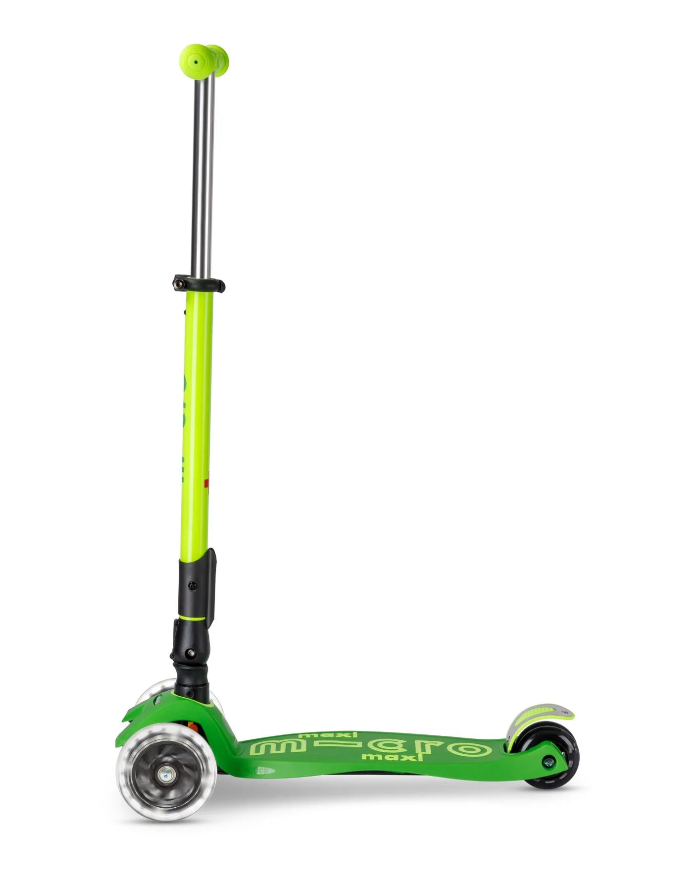 Maxi Micro Deluxe Foldable Neon Scooter - LED Light Up Wheels - Parrot Green - 5-12 years