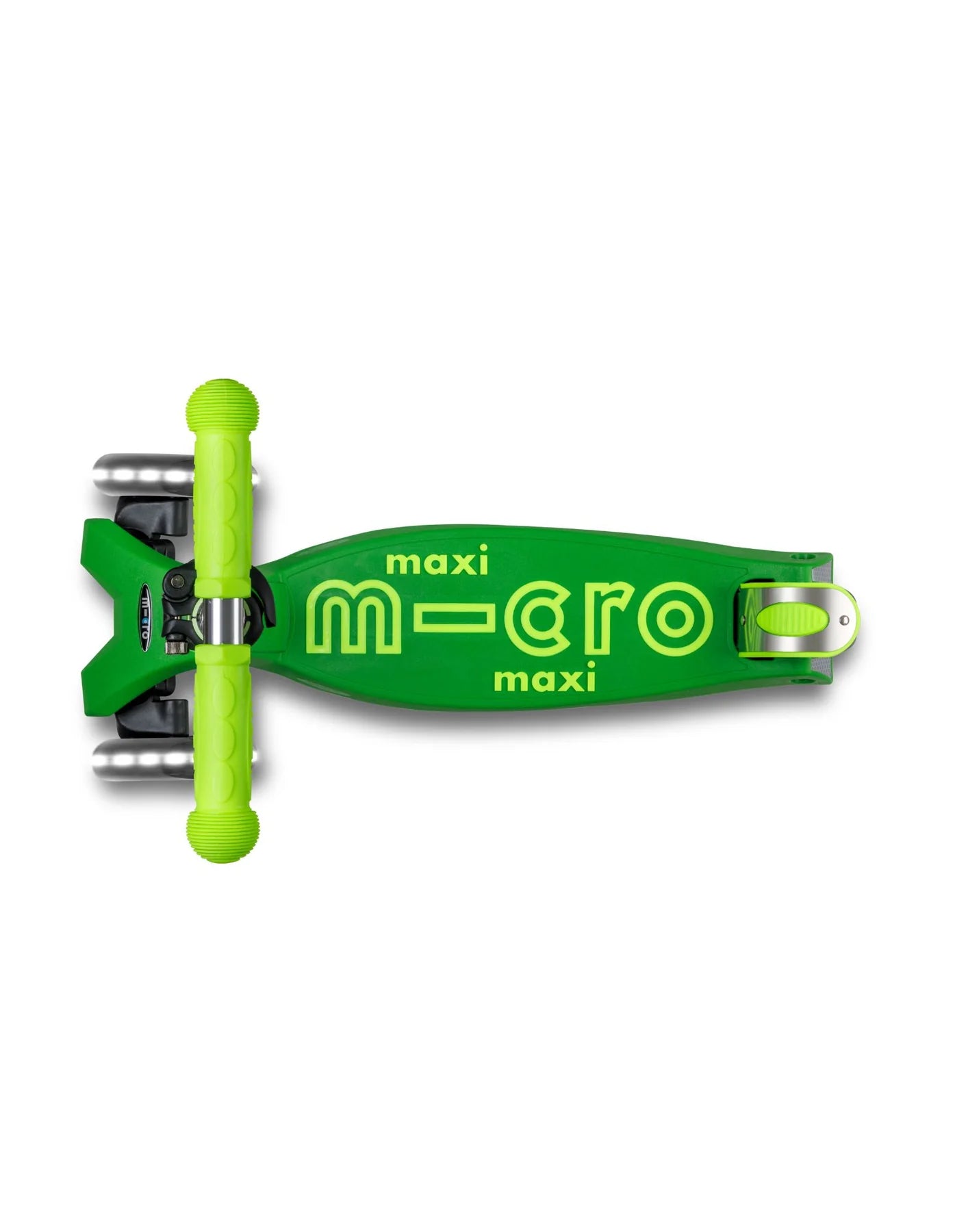Maxi Micro Deluxe Foldable Neon Scooter - LED Light Up Wheels - Parrot Green - 5-12 years