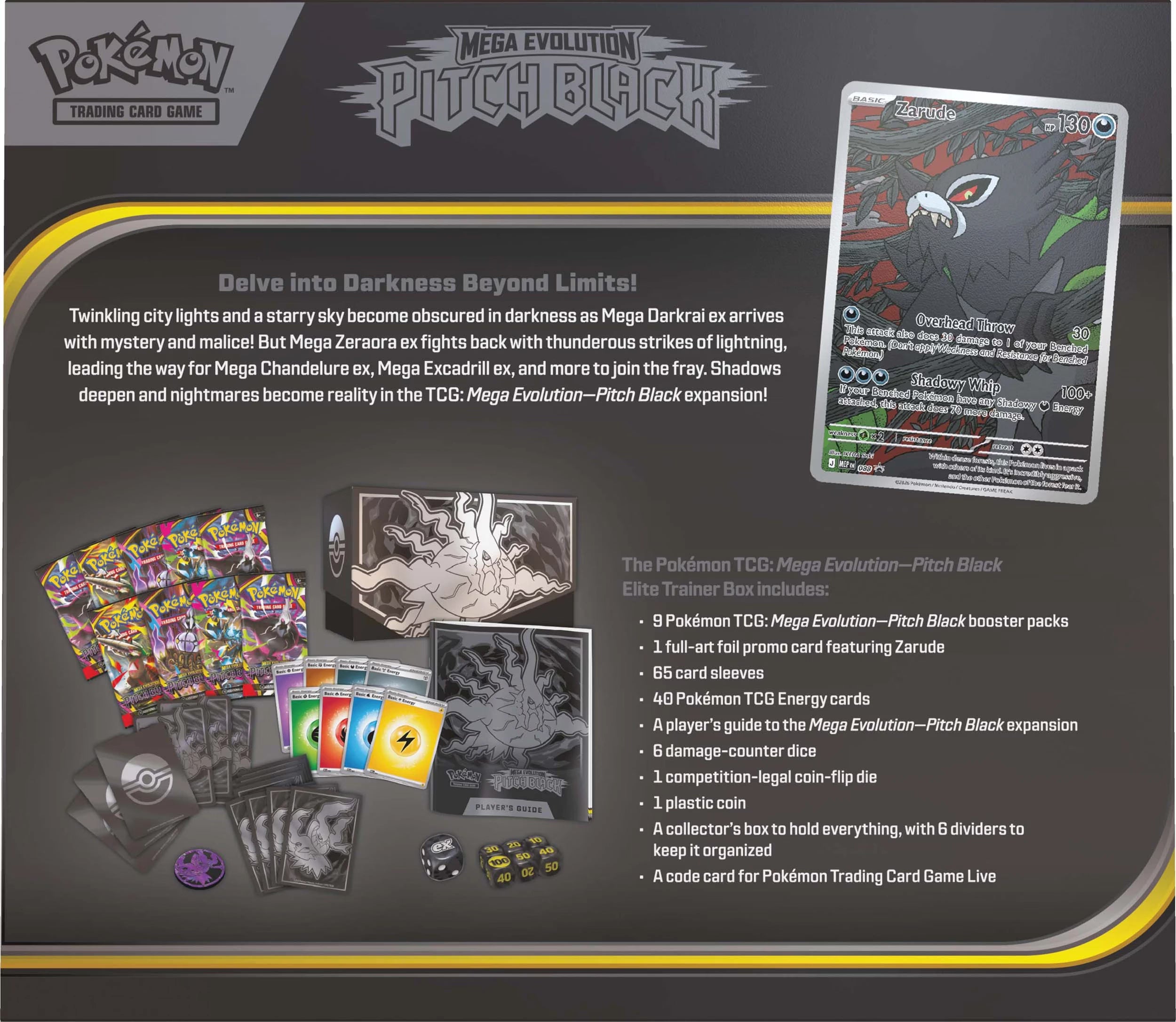 JULY 17 RELEASE Pokémon TCG: Mega Evolution - Pitch Black Elite Trainer Box (*Max 1 per customer) - Toot Toot Toys
