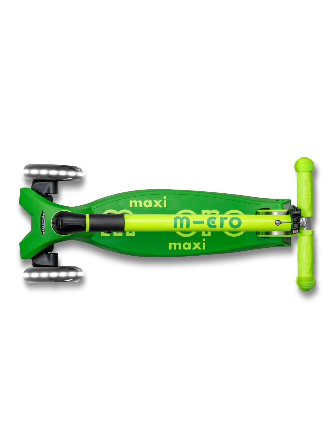 Maxi Micro Deluxe Foldable Neon Scooter - LED Light Up Wheels - Parrot Green - 5-12 years