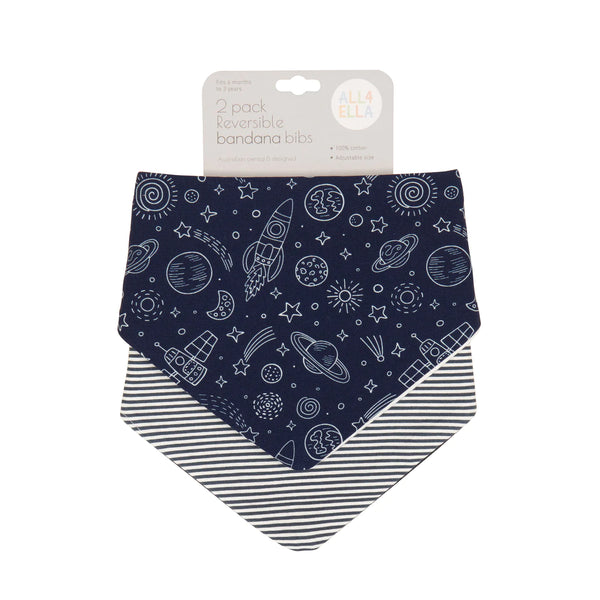 All4Ella - Bandana Bibs Reversible 2pk - Outer Space