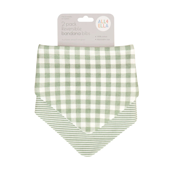 All4Ella - Bandana Bibs Reversible 2pk - Gingham Sage