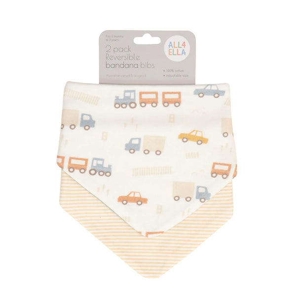 All4Ella - Bandana Bibs Reversible 2pk - Trucks