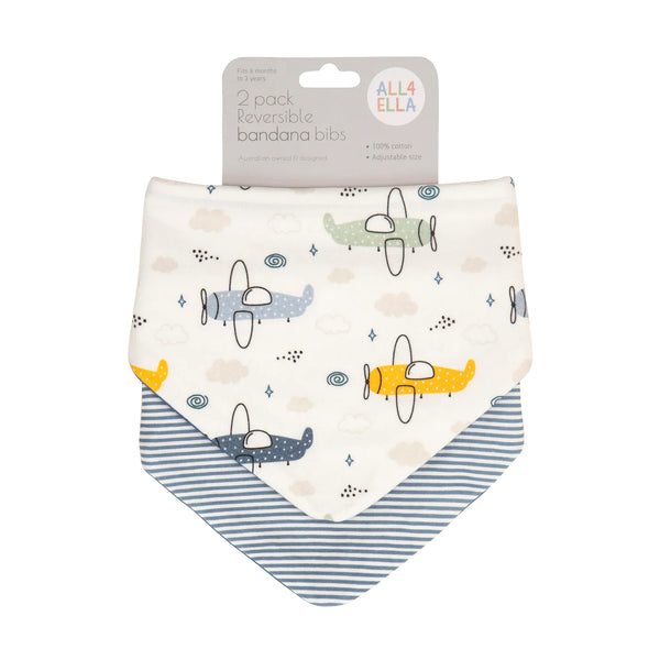 All4Ella - Bandana Bibs Reversible 2pk - Planes