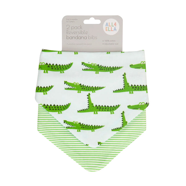 All4Ella - Bandana Bibs Reversible 2pk - Crocodile