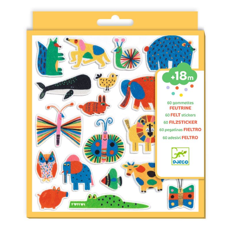 60 Felt Stickers - Animals Everywhere