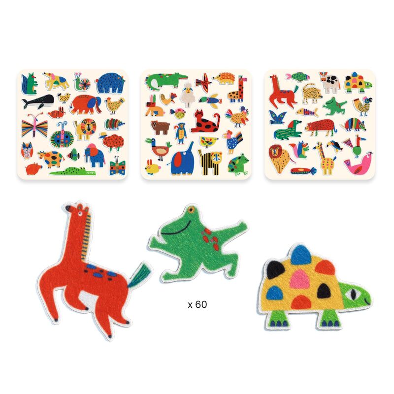 60 Felt Stickers - Animals Everywhere