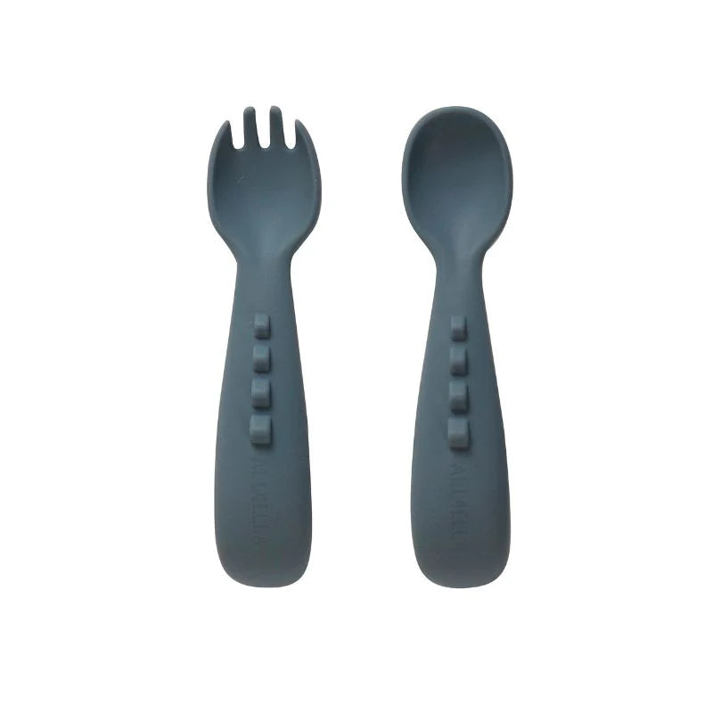 Comfy Grip Silicone Cutlery Set - Slate Blue - Toot Toot Toys