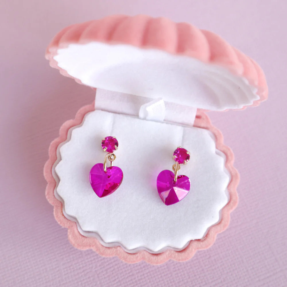 Bright Pink Jewel Heart Earrings