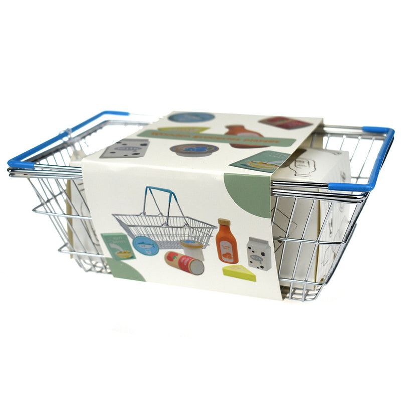 Kaper Kidz - Wooden Groceries Set with Metal Shopping Basket