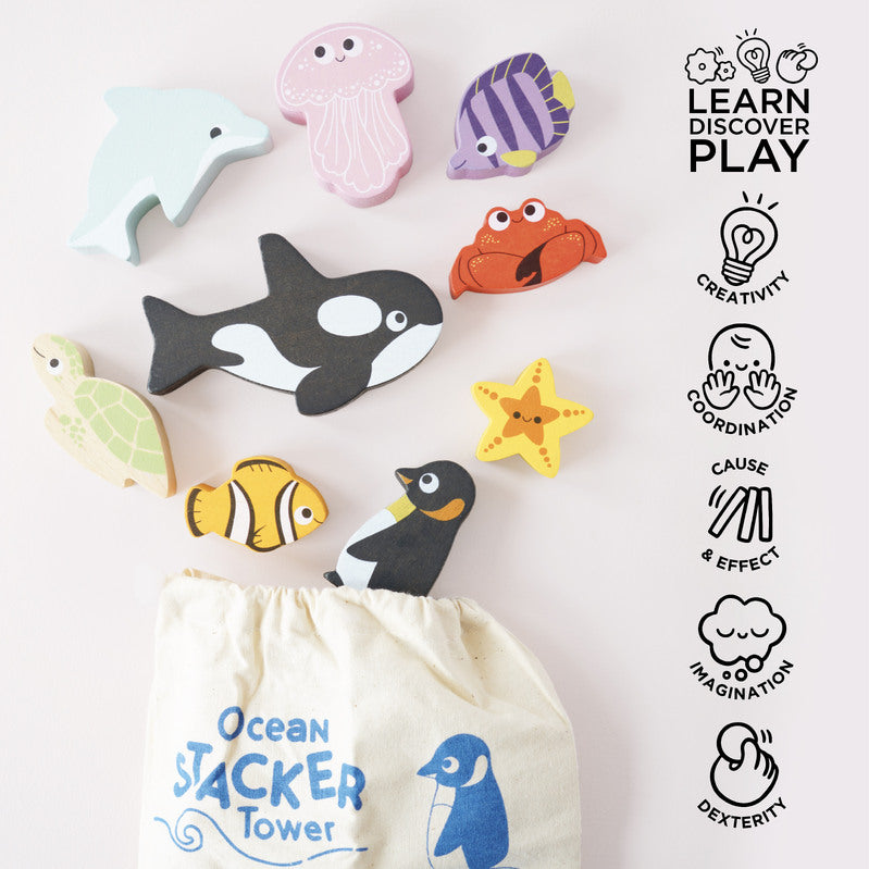 Ocean Life Stacking Animals & Bag - 10 Piece