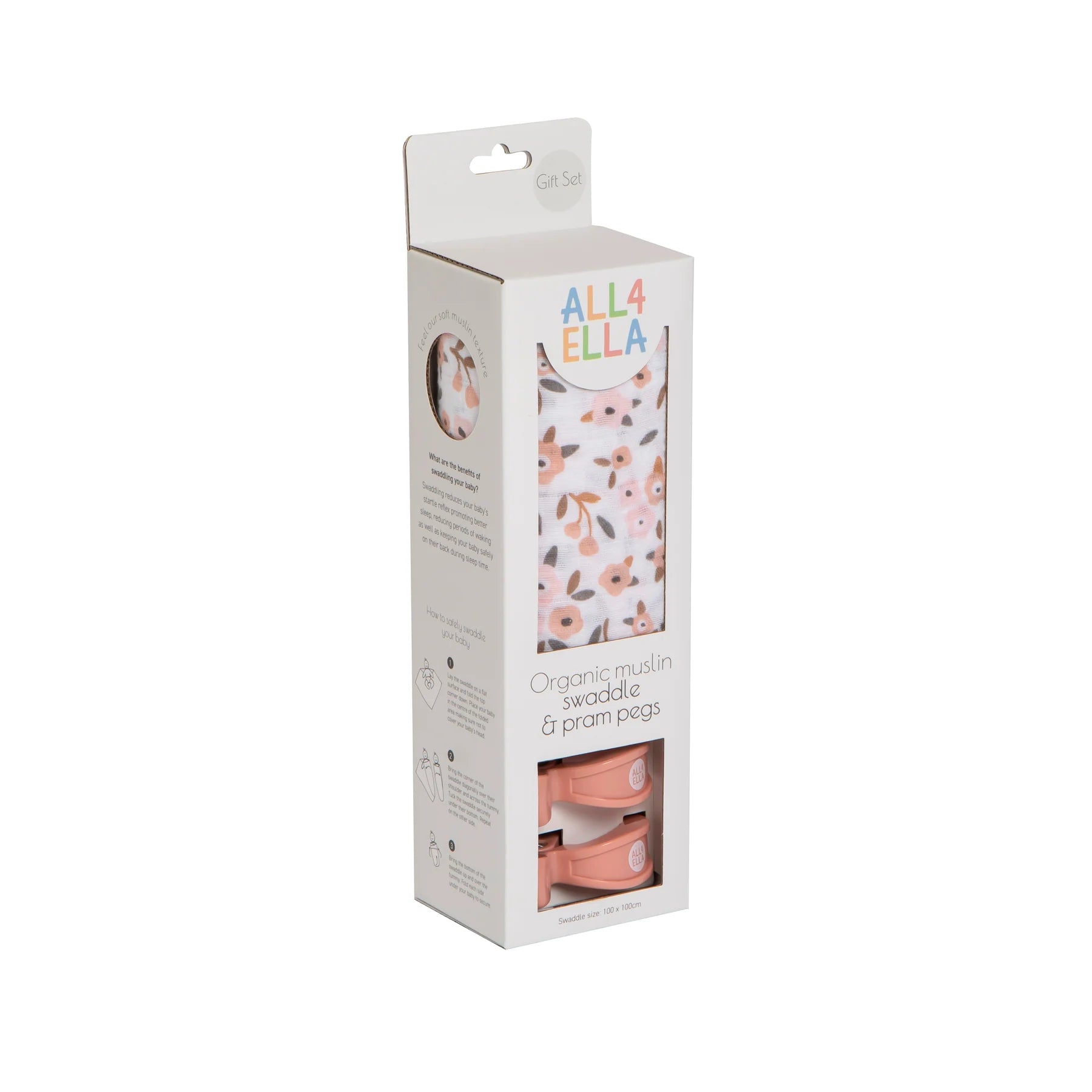 Organic Muslin Wrap & 2 Pram Peg Box Set - Floral Bouquet