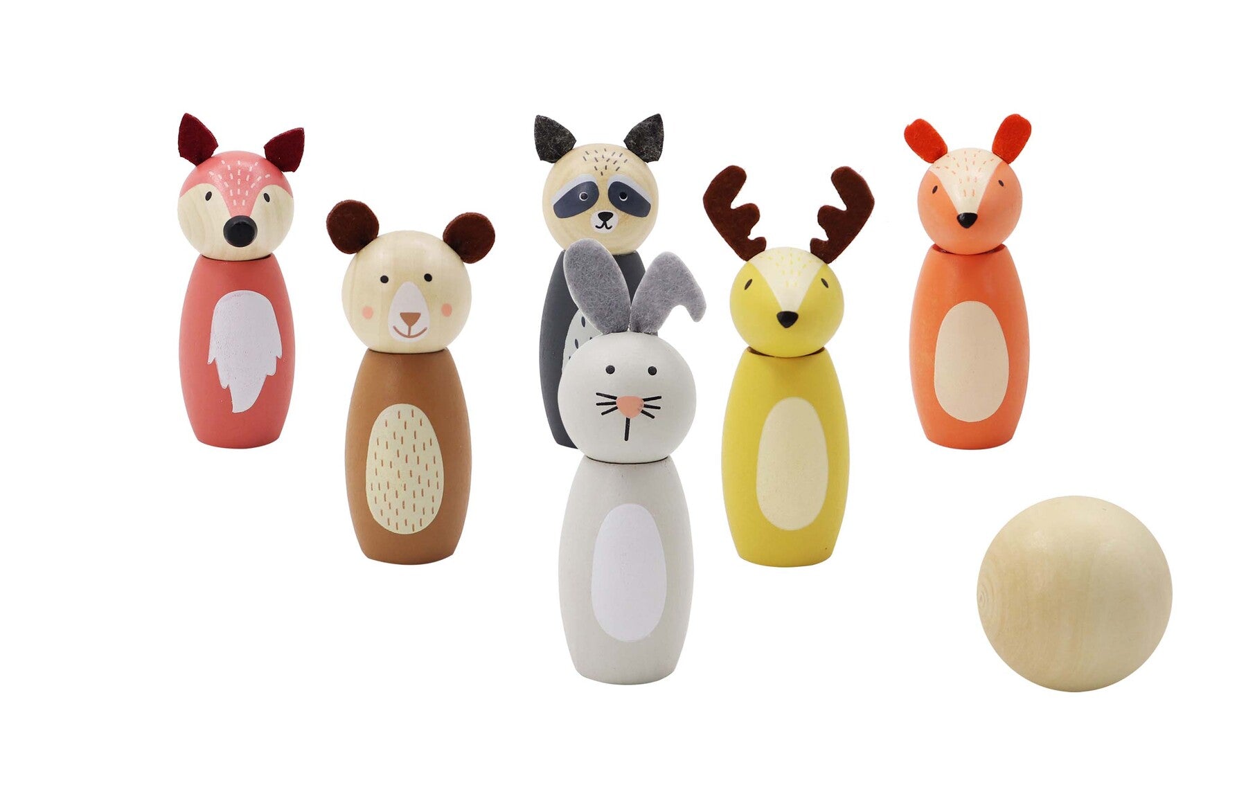 Wooden Animal Skittles Bowling Set