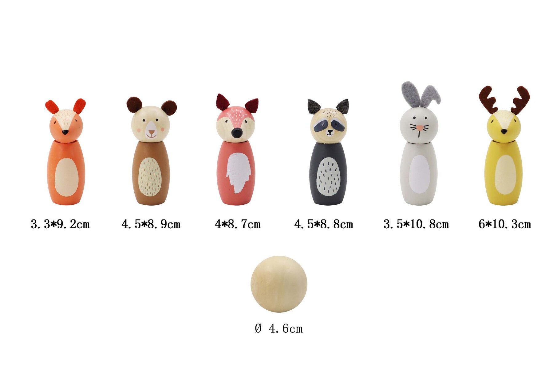 Wooden Animal Skittles Bowling Set