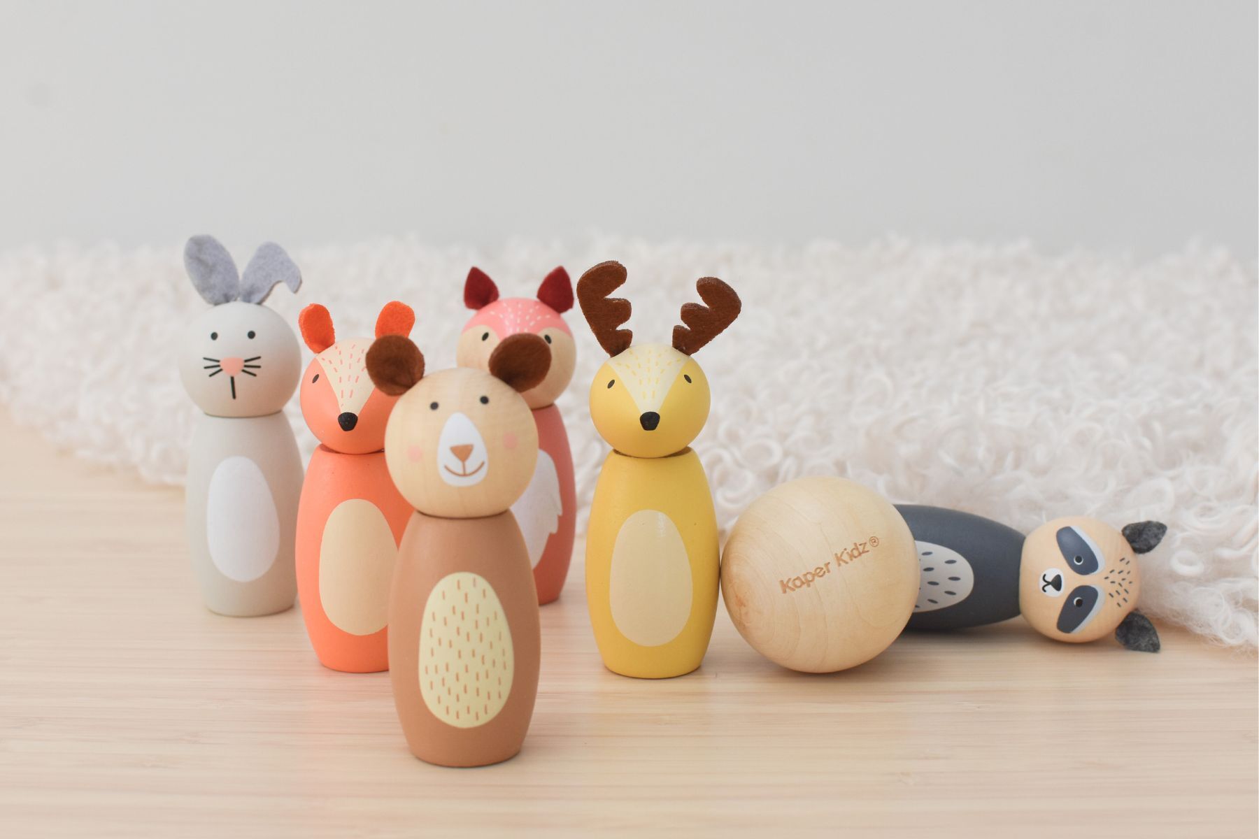 Wooden Animal Skittles Bowling Set