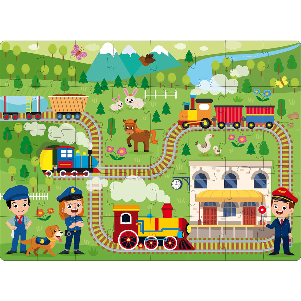 3D Puzzle & Book Set - Learn the Words with Trains