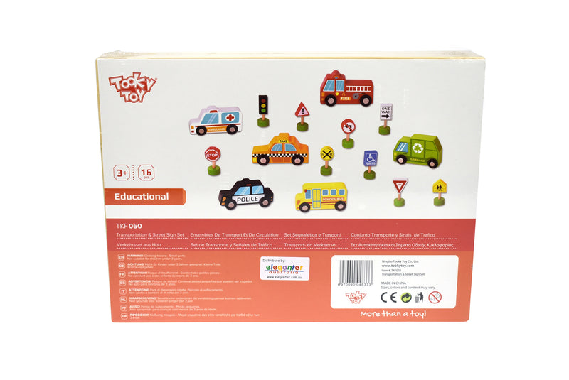 Tooky Toy - Wooden Transportation Vehicles & Street Signs Set