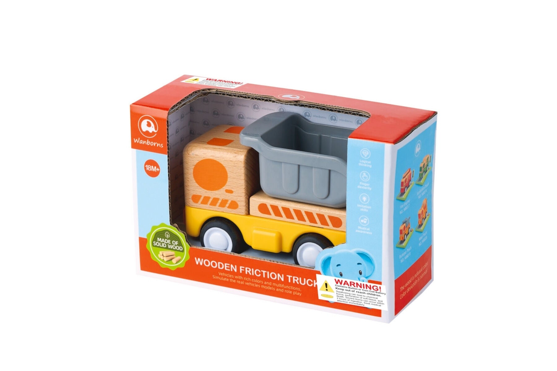 Wooden Friction Work Truck With Sound And Light - Dump Truck