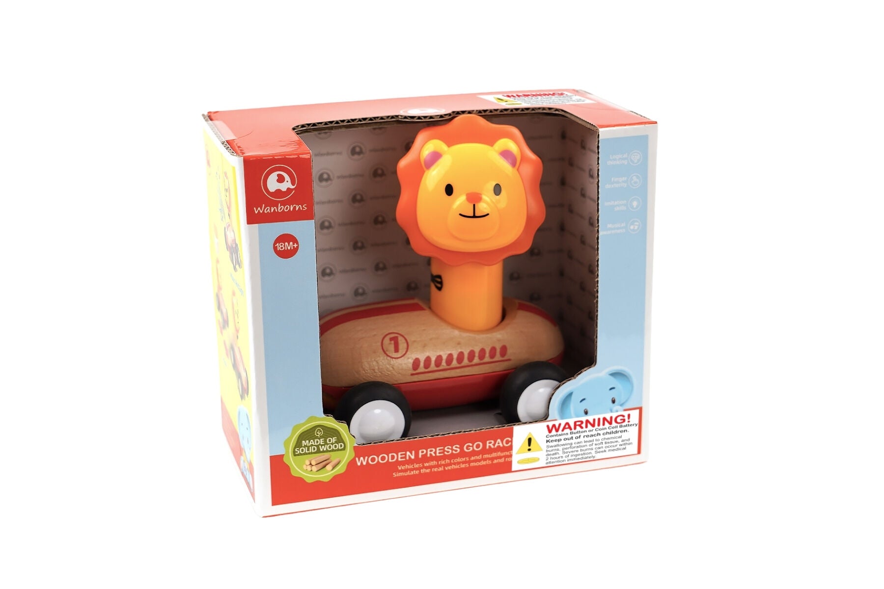 Wooden Press Go Racer With Sound And Light - Lion