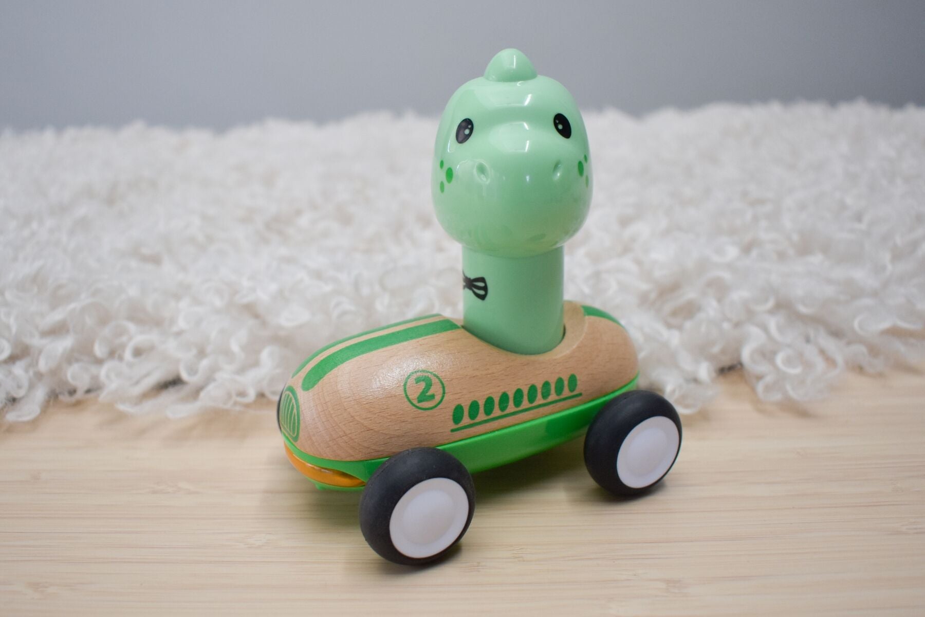 Wooden Press Go Racer With Sound And Light - Dinosaur