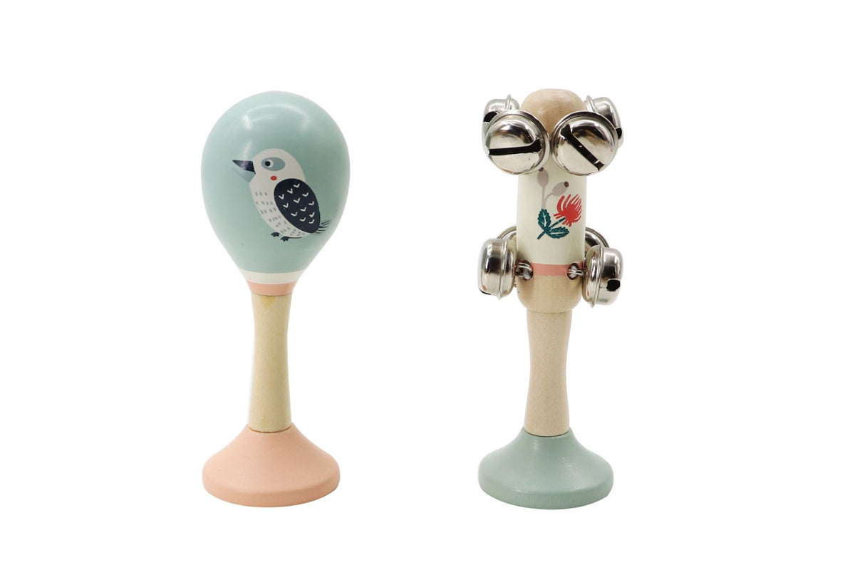 Wooden Kookaburra Maracas & Waratah Jingle Stick Musical Set