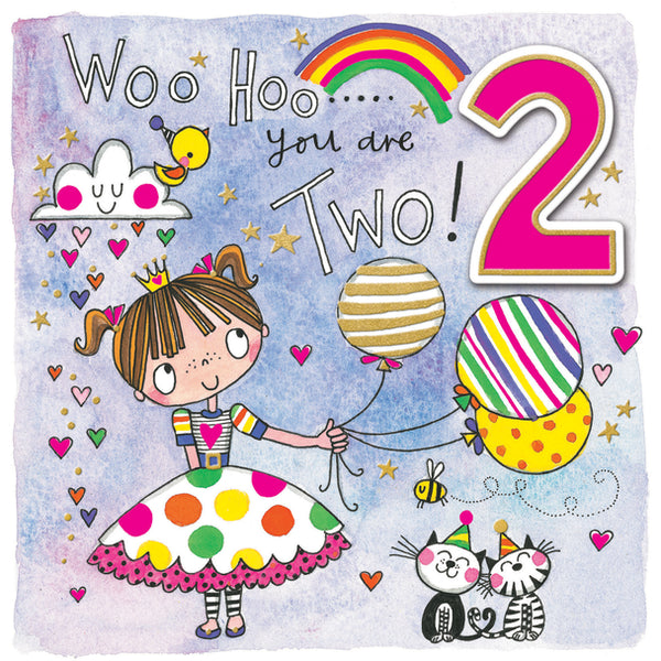 2nd Birthday Card - Girl With Balloons