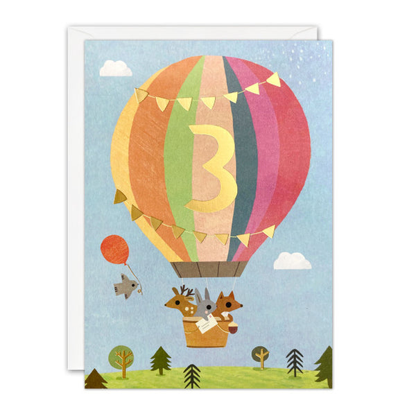 3rd Birthday Card - 3 Hot Air Balloon