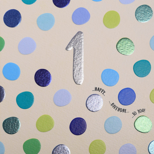 1st Birthday Card - Blue Spots