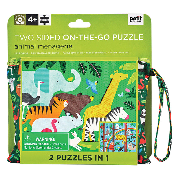Petit Collage - Two-sided On The Go Puzzle - Animal Menagerie
