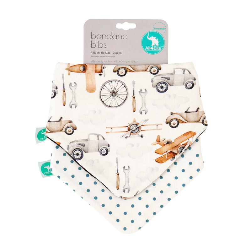All4Ella - Bandana Bibs Reversible 2pk - Vehicles