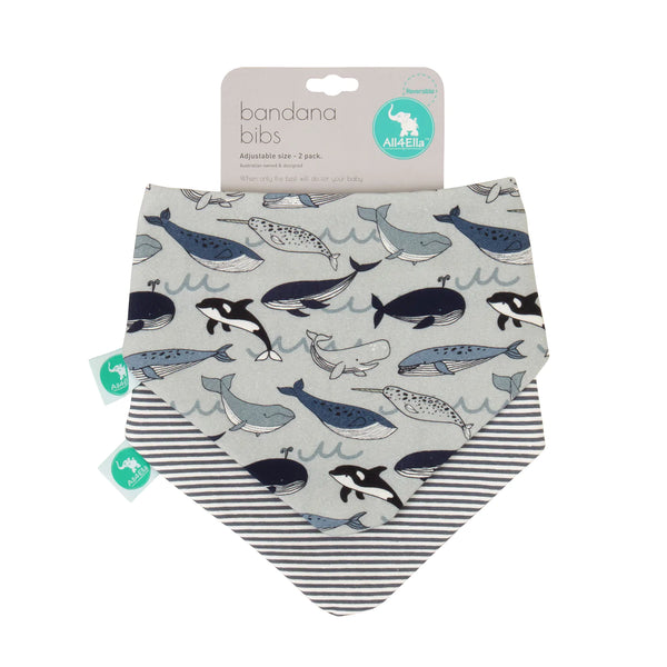 All4Ella - Bandana Bibs Reversible 2pk - Whale Pod