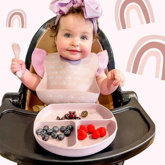 Silicone Plate with Straw and Spoon - Dusty Pink
