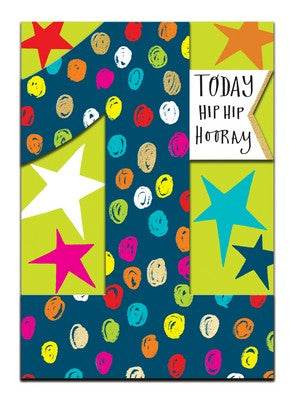 1st Birthday Card - Hip Hip Hooray Stars