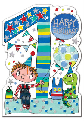 1st Birthday Card - Boy & Toys