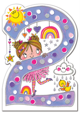 2nd Birthday Card - Girl & Rainbows