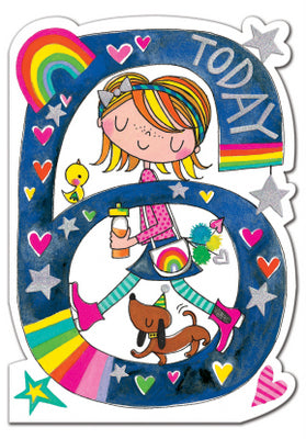 6th Birthday Card - Rainbow Girl