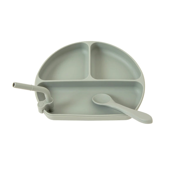 All4Ella - Silicone Plate with Straw and Spoon - Olive