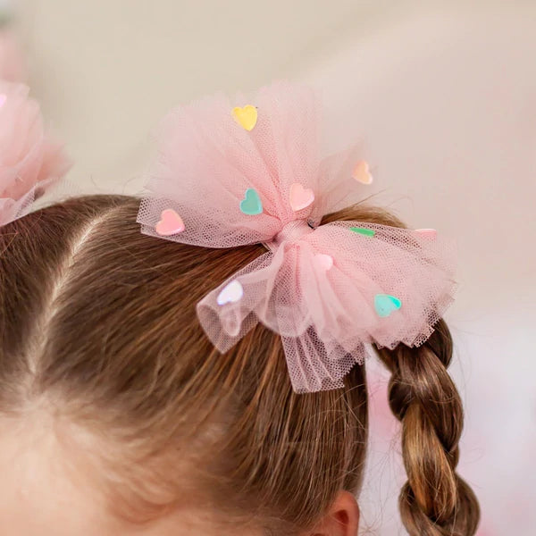 Lauren Hinkley - Tulle Confetti Bow - Apricot Pink Hearts