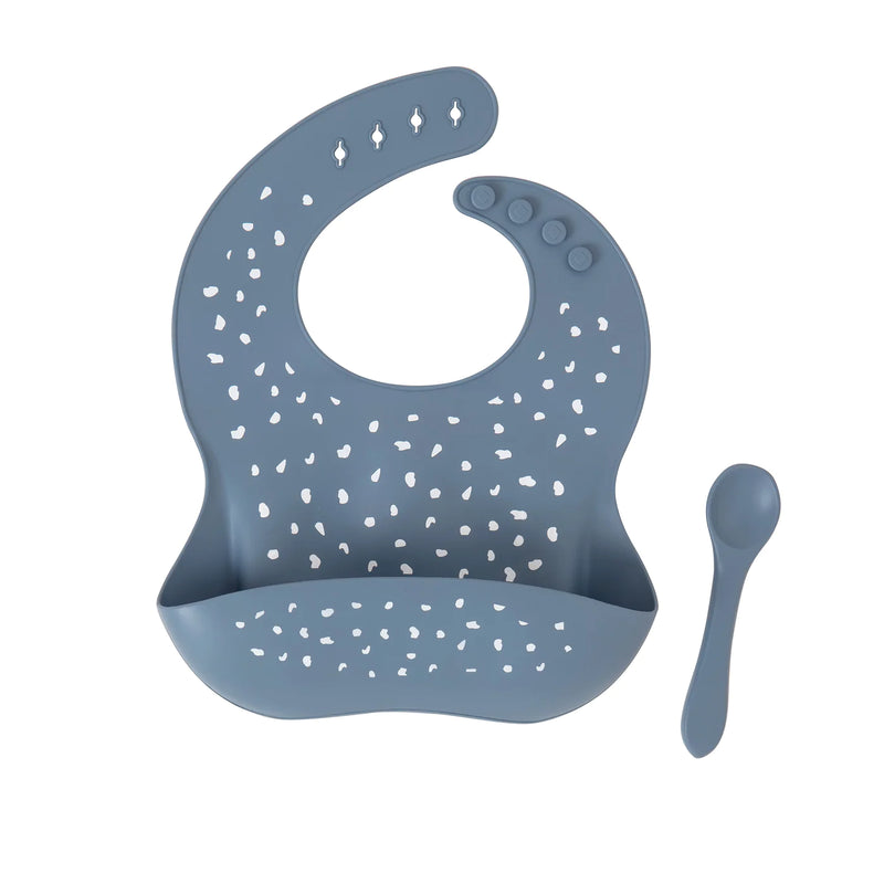 All4Ella - Silicone Bib with Spoon - Slate Blue