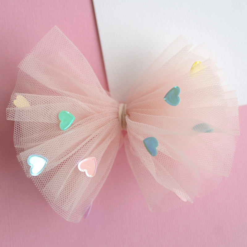 Lauren Hinkley - Tulle Confetti Bow - Apricot Pink Hearts